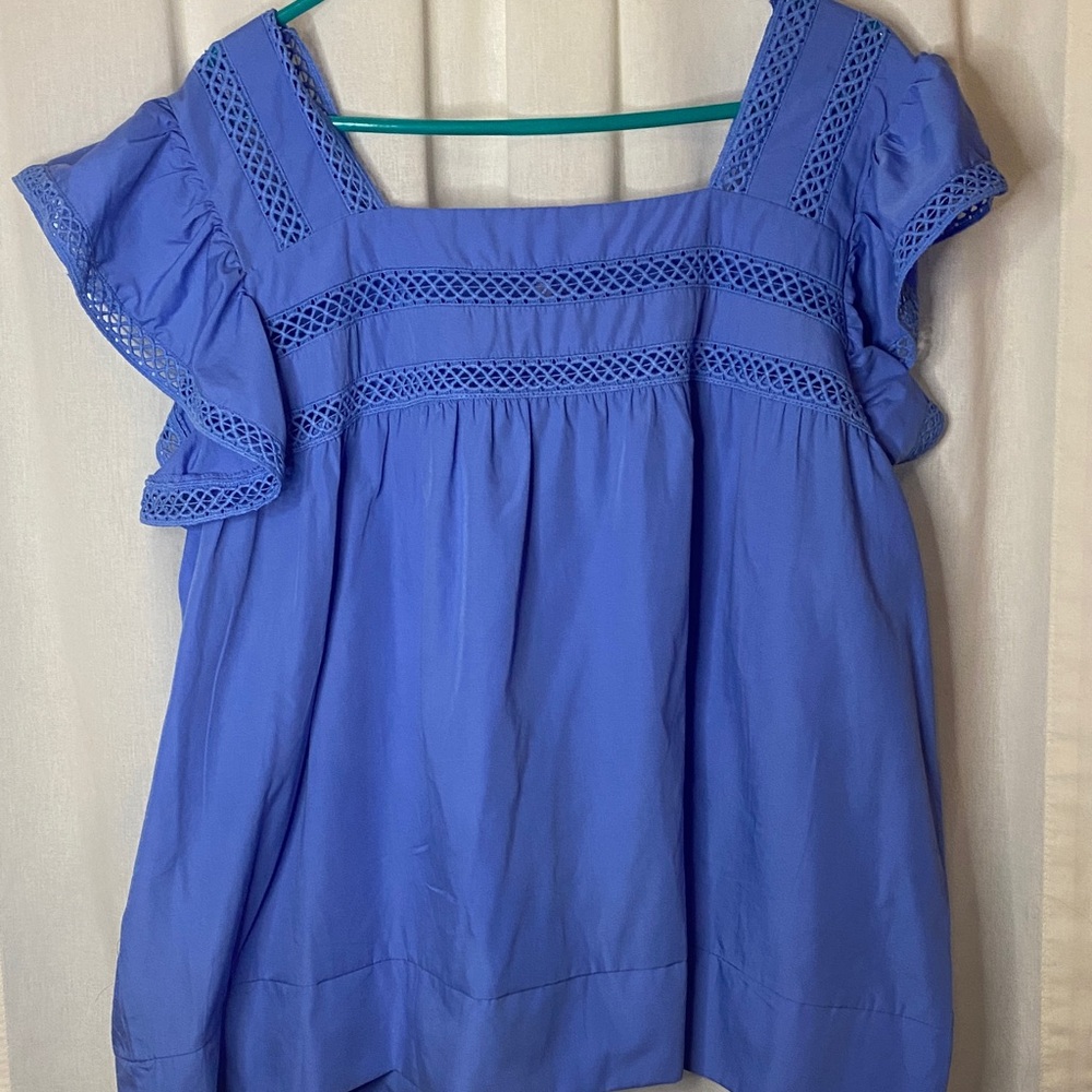 Kaktus Royal Blue Women's Blouse with Lace Detail